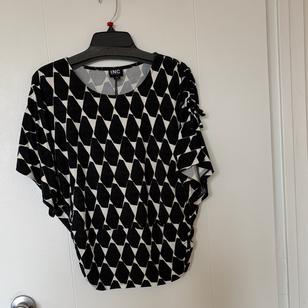 INC International Concepts Black and White Diamond Blouse